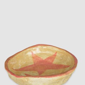 Australian-made ceramic bowl with a natural burnt glaze background and hand-painted red-pink stars connected in an artistic design.